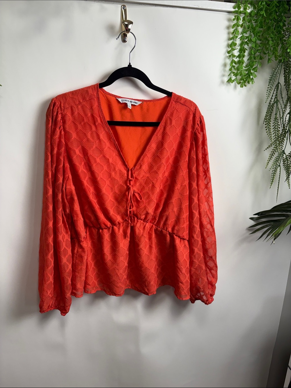 Elizabeth and James Coral Textured Tie-Front Peplum Blouse